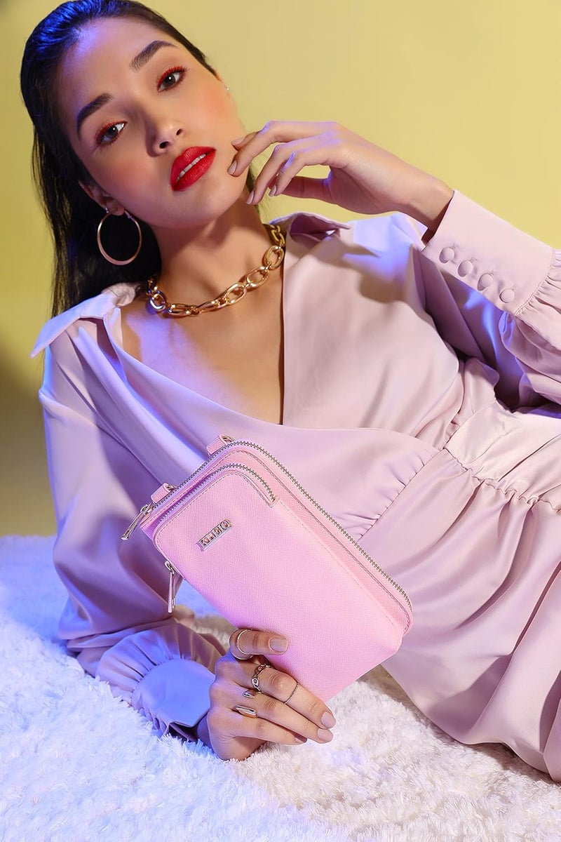 KLEIO PU Leather Multifunctional Mobile Sling Bag for Women - Pink - Image 3